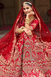 Red Silk Designer Bridal Lehenga with Double Dupatta
